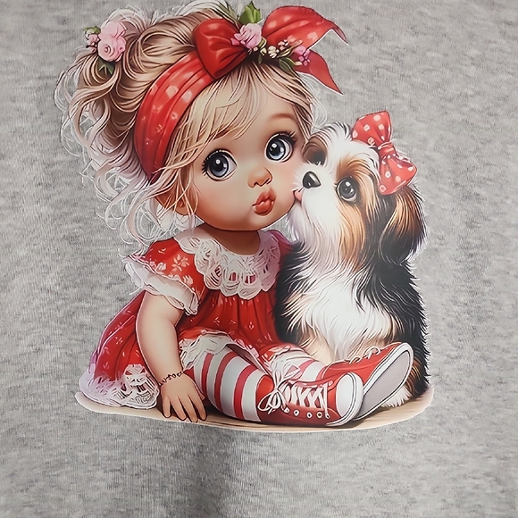 Tops - Cute Graphic Tee with Girl and Dog
